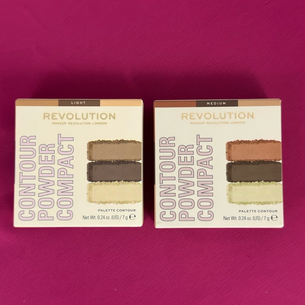 Revolution Face Powder Contour Compacts (Set of 2 )Light & Medium.  New in box!